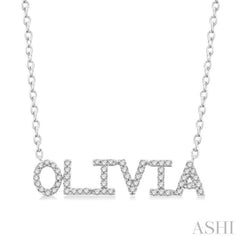 1/5 Ctw 'OLIVIA' Block Name Round Cut Diamond Necklace in 10K White Gold