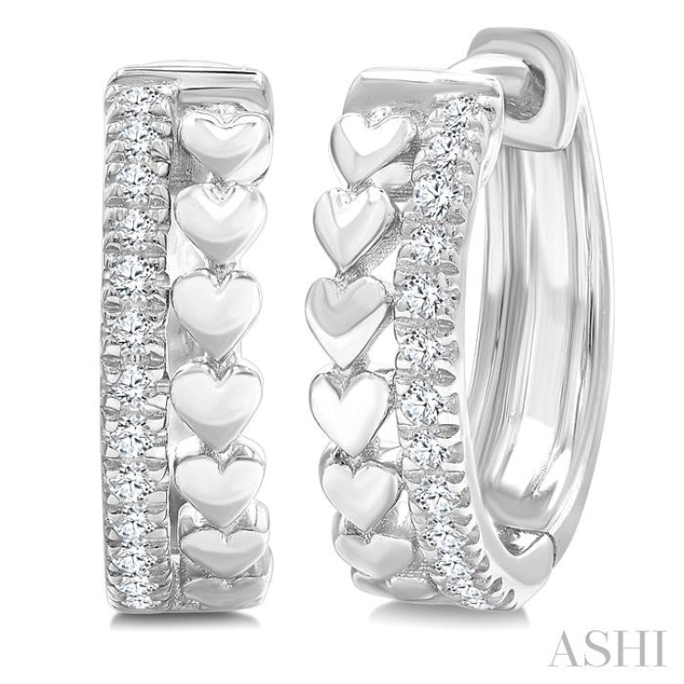1/10 Ctw Petite Heart Shape Round Cut Diamond Fashion Huggies Earrings in 10K White Gold