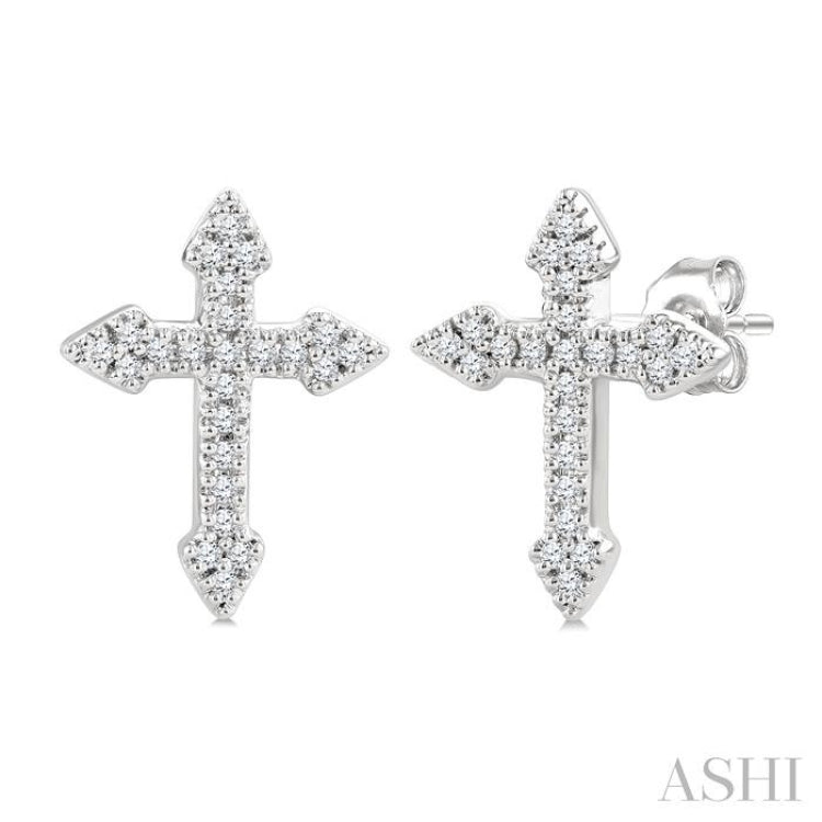 1/6 Ctw Round Cut Diamond Cross Petite Fashion Earrings in 10K White Gold