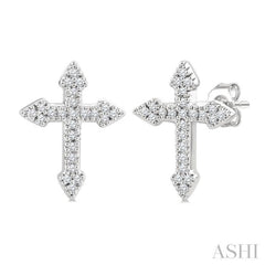 1/6 Ctw Round Cut Diamond Cross Petite Fashion Earrings in 10K White Gold