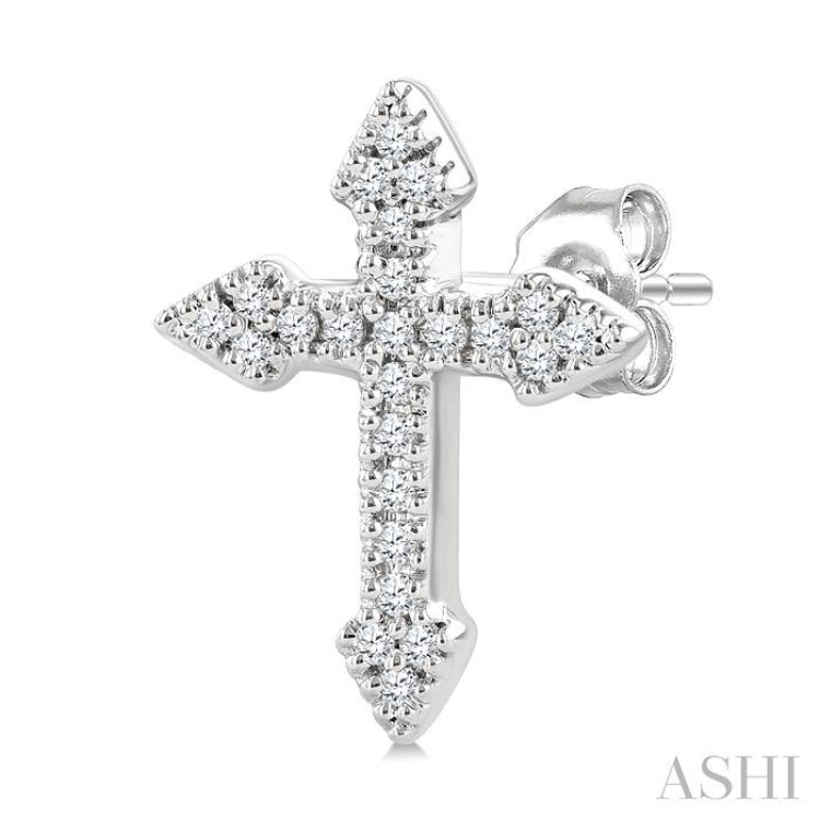 1/6 Ctw Round Cut Diamond Cross Petite Fashion Earrings in 10K White Gold
