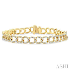 2 Ctw Round Cut Diamond Cuban Fashion Bracelet in 14K Yellow Gold