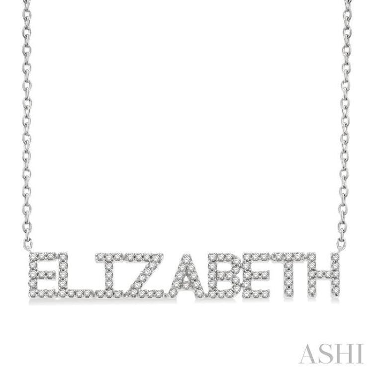 1/3 Ctw 'ELIZABETH' Block Name Round Cut Diamond Necklace in 10K White Gold
