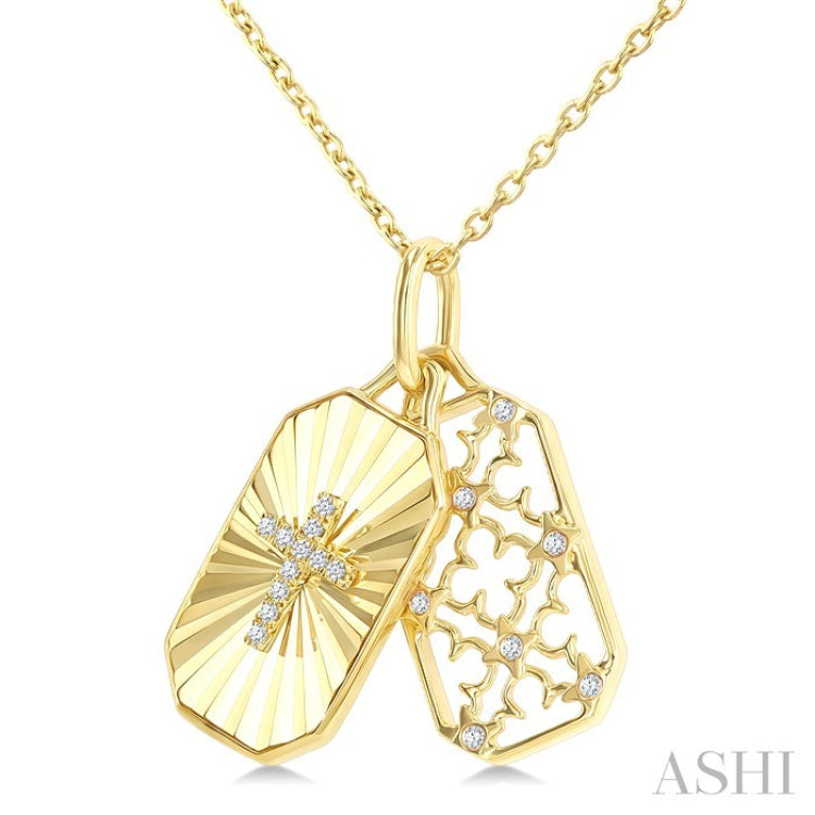 1/20 Ctw Octagonal Shape Fluted Cross & Lattice Medallion Round Cut Diamond Fashion Pendant With Chain in 10K Yellow Gold