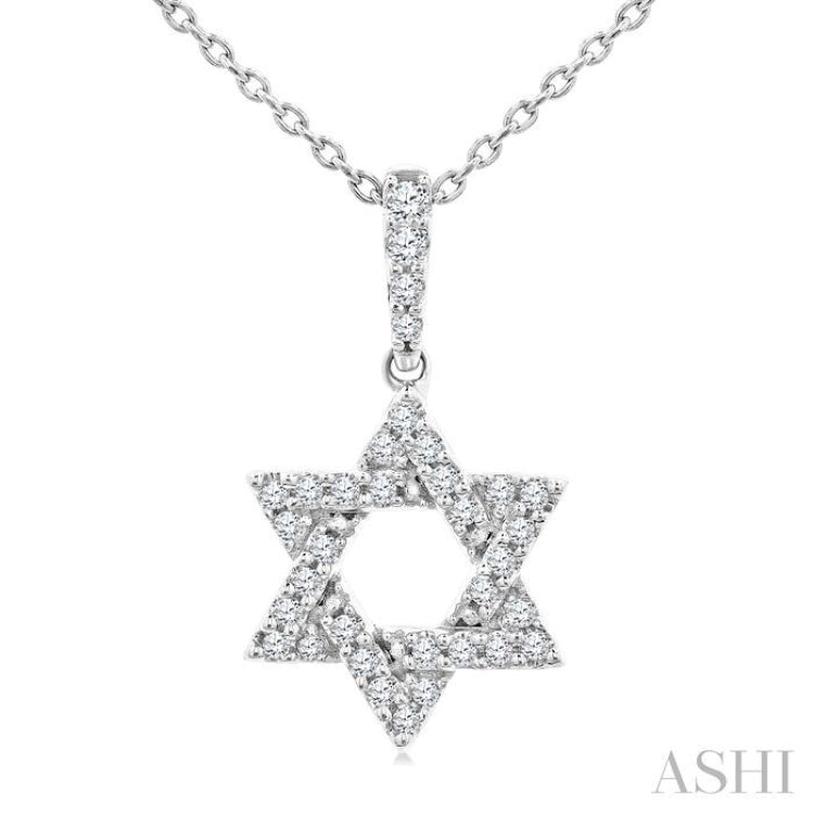 1/6 Ctw Star of David Round Cut Diamond Fashion Pendant With Chain in 10K White Gold
