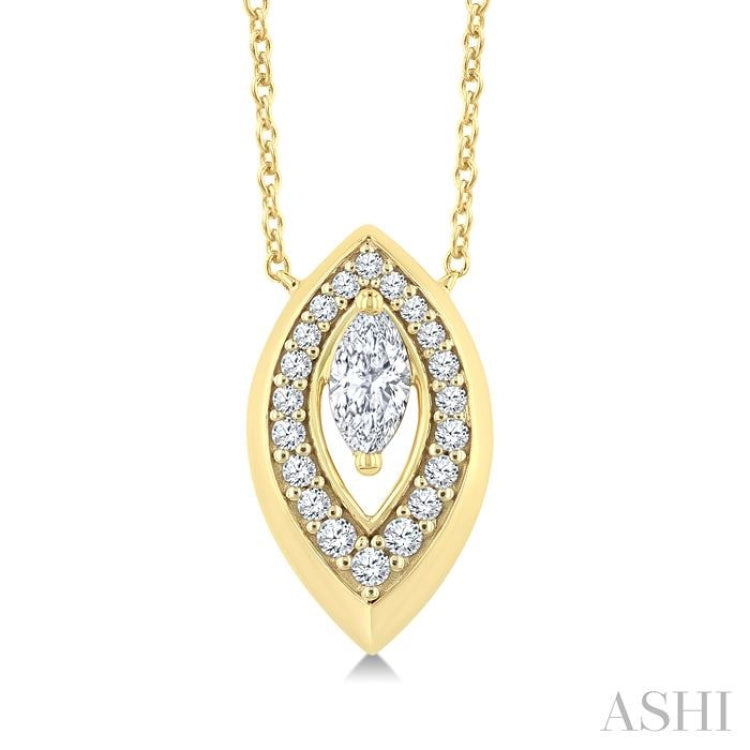 1/3 Ctw Open Window Marquise and Round Cut Diamond Fashion Pendant With Chain in 14K Yellow Gold