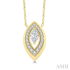 1/3 Ctw Open Window Marquise and Round Cut Diamond Fashion Pendant With Chain in 14K Yellow Gold