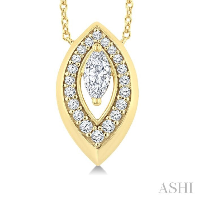 1/3 Ctw Open Window Marquise and Round Cut Diamond Fashion Pendant With Chain in 14K Yellow Gold