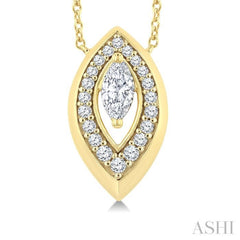 1/3 Ctw Open Window Marquise and Round Cut Diamond Fashion Pendant With Chain in 14K Yellow Gold