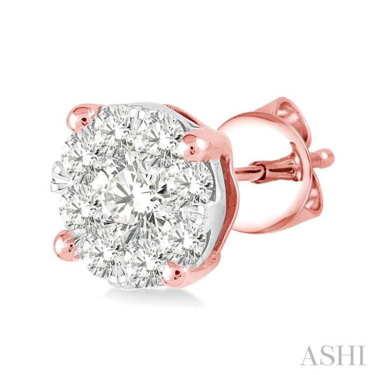 1/2 Ctw Lovebright Round Cut Diamond Stud Earrings in 14K Rose and White Gold