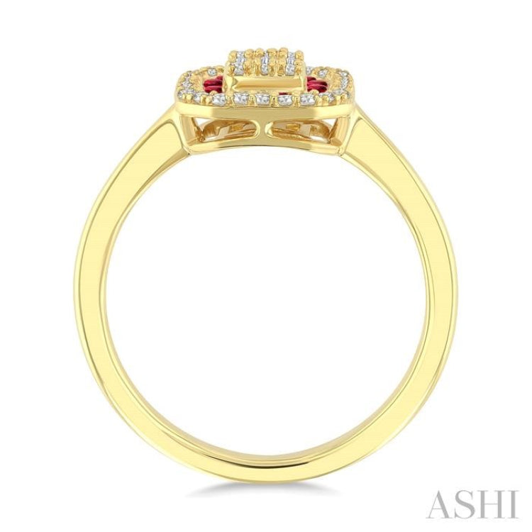 1/4 Ctw Octagonal Shape 1.35MM Round Cut Ruby, Baguette and Round Cut Diamond Precious Fusion Ring in 14K Yellow Gold