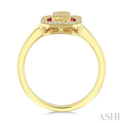 1/4 Ctw Octagonal Shape 1.35MM Round Cut Ruby, Baguette and Round Cut Diamond Precious Fusion Ring in 14K Yellow Gold