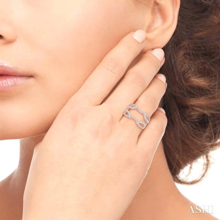 1/2 Ctw Branched Arched Center Diamond Insert Ring in 14K Rose and White Gold