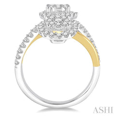 1 1/6 Ctw Two Tone Spiral Split Shank Round Cut Diamond Lovebright 2Stone Ring in 14K White and Yellow Gold