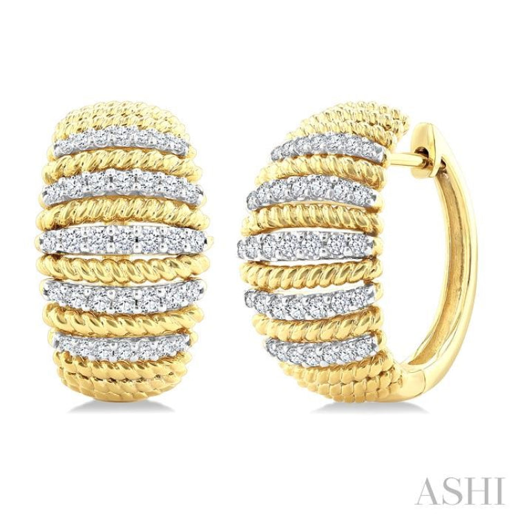 1/2 Ctw Dome Shape Rope Bead Round Cut Diamond Fashion Hoop Earring in 14K Yellow Gold