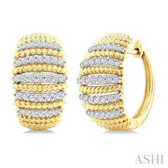 1/2 Ctw Dome Shape Rope Bead Round Cut Diamond Fashion Hoop Earring in 14K Yellow Gold