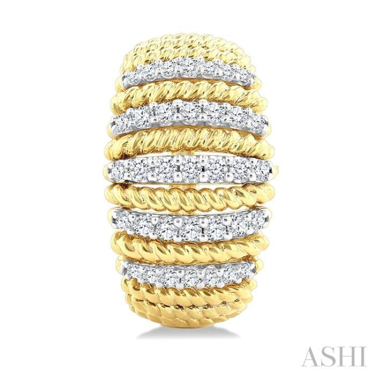 1/2 Ctw Dome Shape Rope Bead Round Cut Diamond Fashion Hoop Earring in 14K Yellow Gold