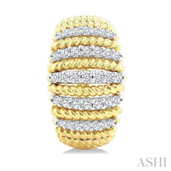 1/2 Ctw Dome Shape Rope Bead Round Cut Diamond Fashion Hoop Earring in 14K Yellow Gold