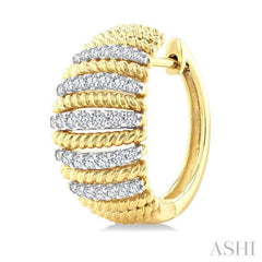 1/2 Ctw Dome Shape Rope Bead Round Cut Diamond Fashion Hoop Earring in 14K Yellow Gold