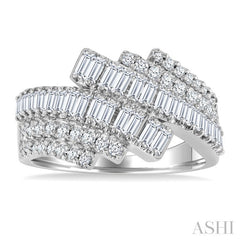 1 Ctw Triple Row Bypass Fusion Baguette and Round Cut Diamond Fashion Ring in 14K White Gold