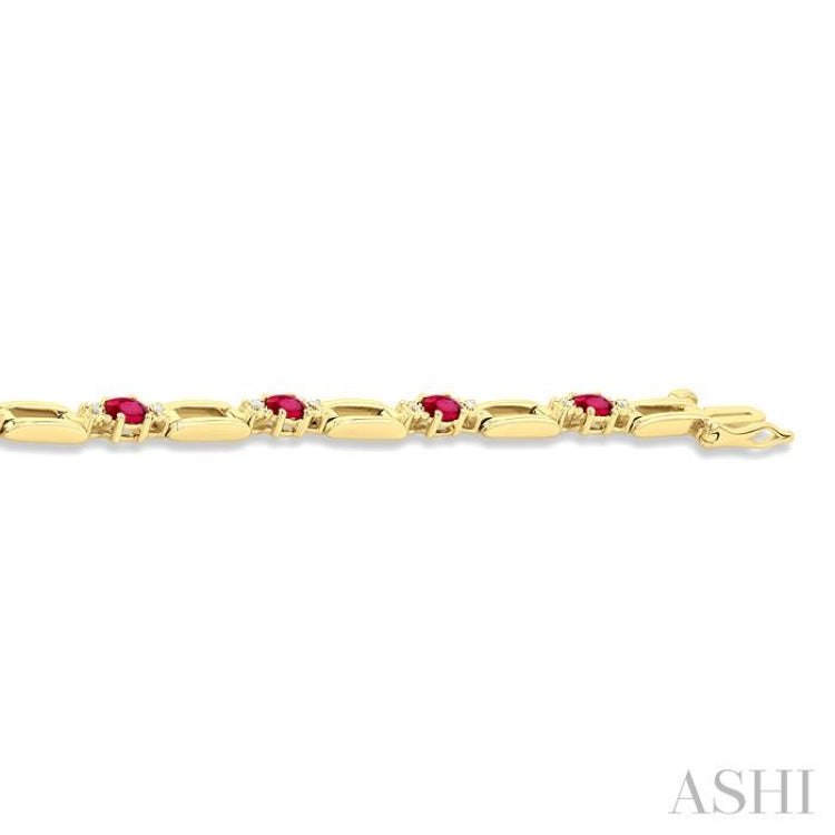 4X3 MM Oval Cut Ruby and 1/10 Ctw Round Cut Diamond Paperclip Bracelet in 14K Yellow Gold