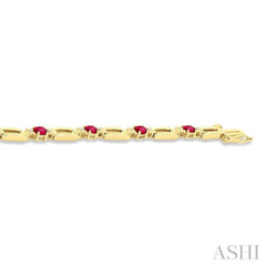 4X3 MM Oval Cut Ruby and 1/10 Ctw Round Cut Diamond Paperclip Bracelet in 14K Yellow Gold