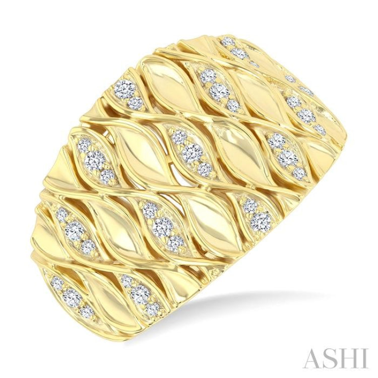 1/4 Ctw Twisted Rows Round Cut Diamond Wide Fashion Band in 14K Yellow Gold