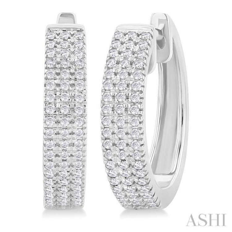 1/3 Ctw Triple Row Round Cut Diamond Hoop Earring in 14K White Gold