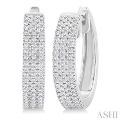 1/3 Ctw Triple Row Round Cut Diamond Hoop Earring in 14K White Gold