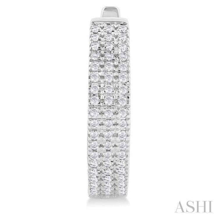 1/3 Ctw Triple Row Round Cut Diamond Hoop Earring in 14K White Gold