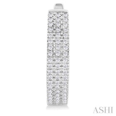 1/3 Ctw Triple Row Round Cut Diamond Hoop Earring in 14K White Gold