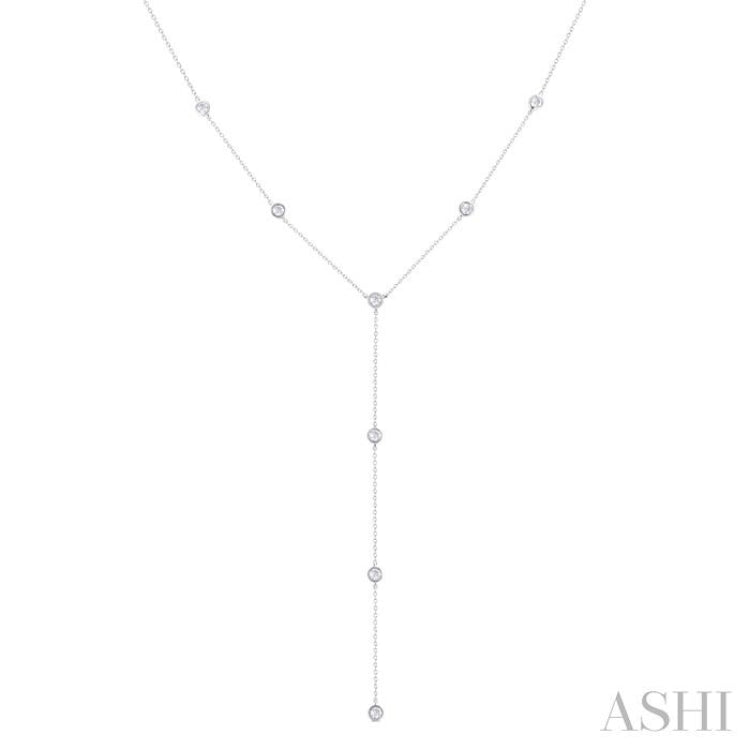 1/2 Ctw Bezel Set Round Cut Diamond Y-Shape Lariat Station Necklace in 14K White Gold