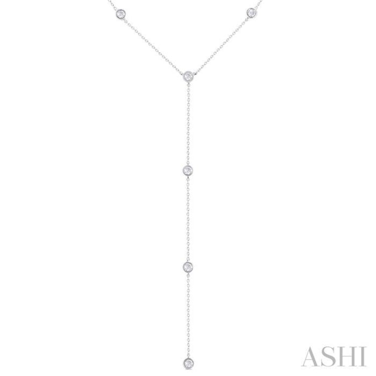 1/2 Ctw Bezel Set Round Cut Diamond Y-Shape Lariat Station Necklace in 14K White Gold