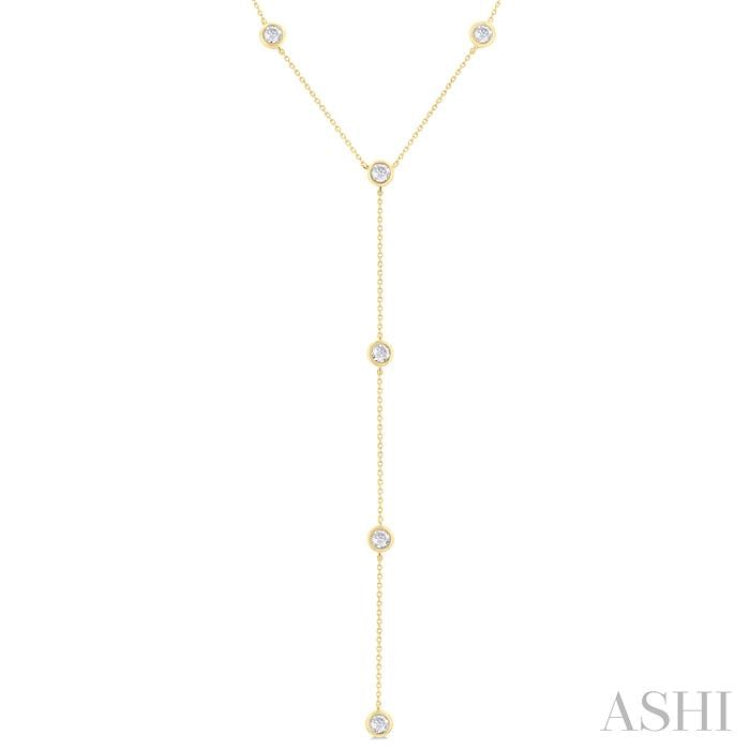 1 Ctw Bezel Set Round Cut Diamond Y-Shape Lariat Station Necklace in 14K Yellow Gold