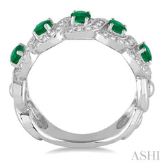 4x3 MM Oval Cut Emerald and 1/2 Ctw Round Cut Diamond Precious Band in 14K White Gold