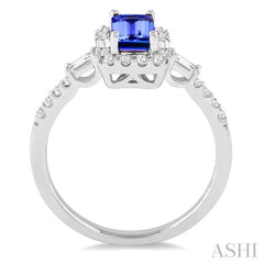 6x4 MM Octagon Cut Tanzanite and 1/2 Ctw Round Cut Diamond Precious Ring in 14K White Gold