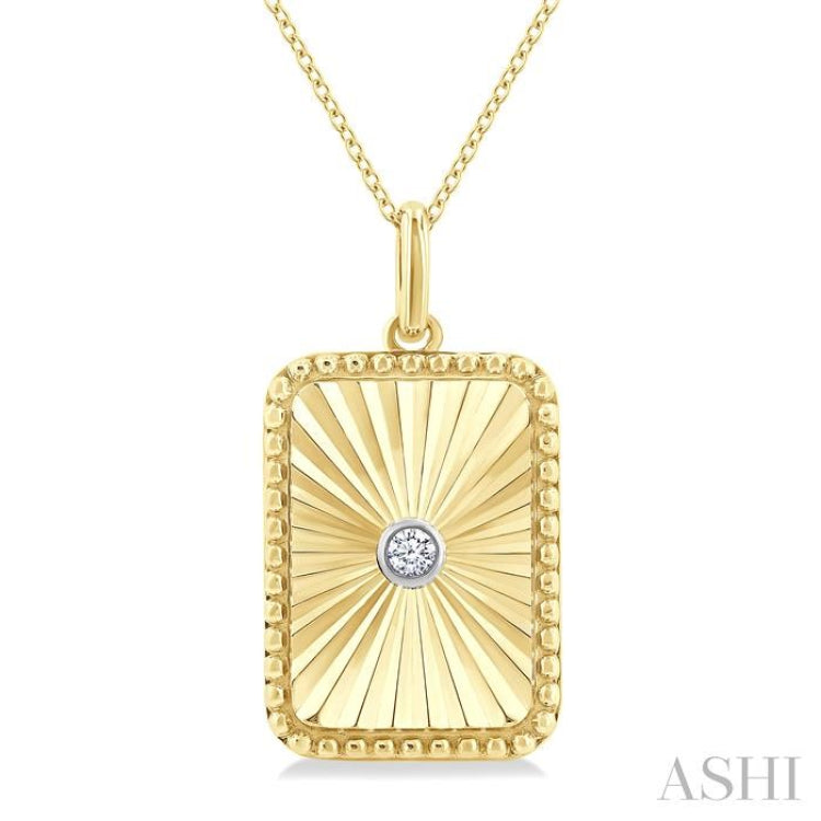 1/20 Ctw Rectangle Fluted Medallion Round Cut Diamond Pendant With Chain in Yellow Gold Vermeil