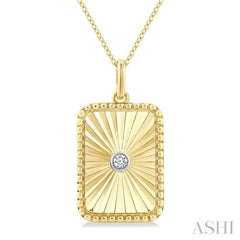 1/20 Ctw Rectangle Fluted Medallion Round Cut Diamond Pendant With Chain in Yellow Gold Vermeil