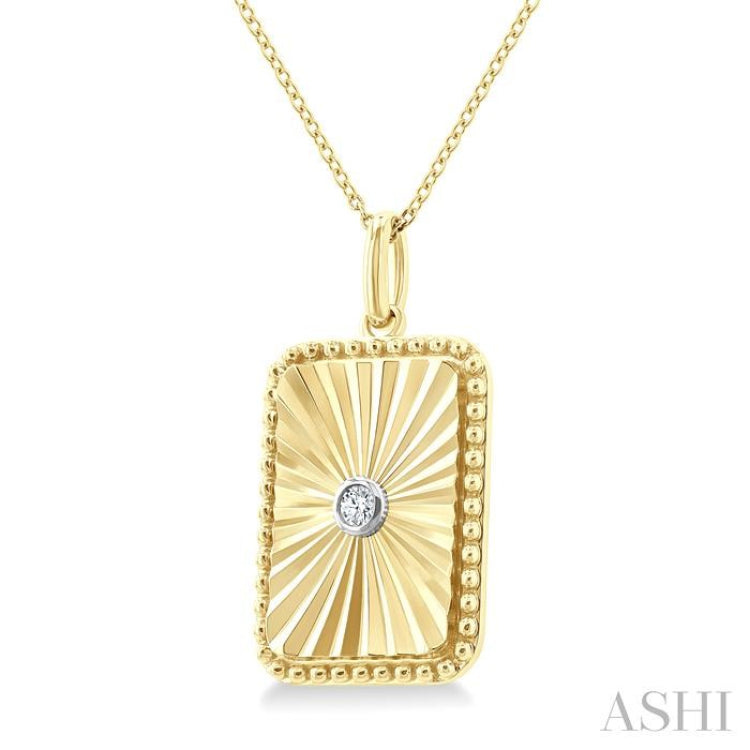 1/20 Ctw Rectangle Fluted Medallion Round Cut Diamond Pendant With Chain in Yellow Gold Vermeil