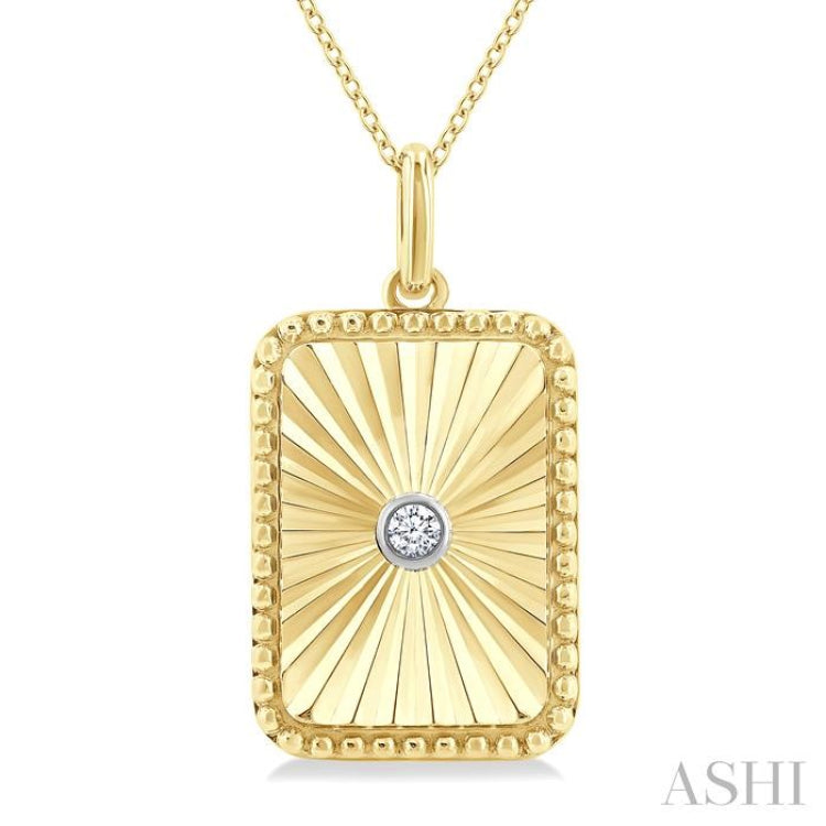 1/20 Ctw Rectangle Fluted Medallion Round Cut Diamond Pendant With Chain in Yellow Gold Vermeil