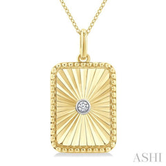 1/20 Ctw Rectangle Fluted Medallion Round Cut Diamond Pendant With Chain in Yellow Gold Vermeil