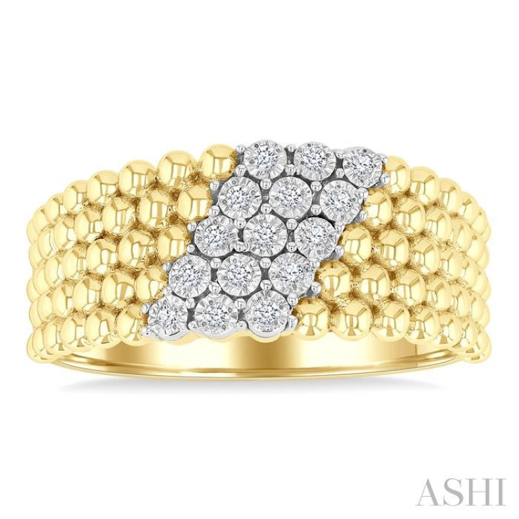 1/10 Ctw Bold Bead and Slanted Round Cut Diamond Fashion Band in Yellow Gold Vermeil