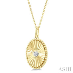 1/20 Ctw Oval Fluted Medallion Round Cut Diamond Pendant With Chain in Yellow Gold Vermeil