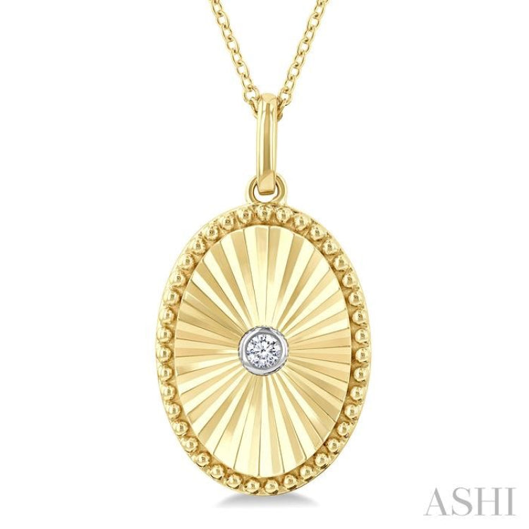 1/20 Ctw Oval Fluted Medallion Round Cut Diamond Pendant With Chain in Yellow Gold Vermeil