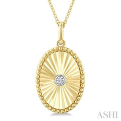 1/20 Ctw Oval Fluted Medallion Round Cut Diamond Pendant With Chain in Yellow Gold Vermeil