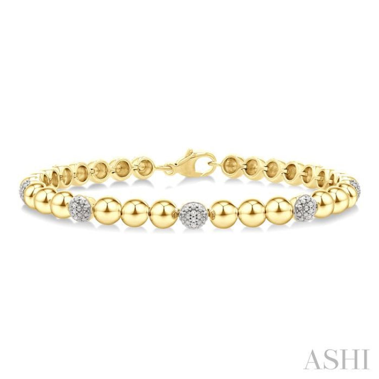 5 MM Bold Bead and 1/6 Ctw Round Cut Diamond Fashion Bracelet in Yellow Gold Vermeil