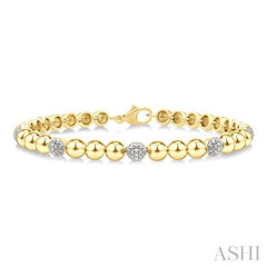 5 MM Bold Bead and 1/6 Ctw Round Cut Diamond Fashion Bracelet in Yellow Gold Vermeil
