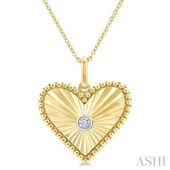 1/20 Ctw Heart Fluted Medallion Round Cut Diamond Pendant With Chain in Yellow Gold Vermeil