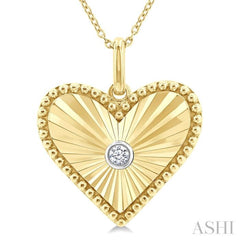 1/20 Ctw Heart Fluted Medallion Round Cut Diamond Pendant With Chain in Yellow Gold Vermeil