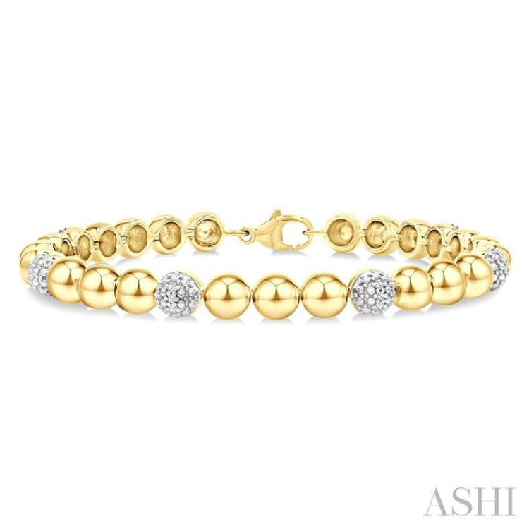 6 MM Bold Bead and 1/5 Ctw Round Cut Diamond Fashion Bracelet in Yellow Gold Vermeil